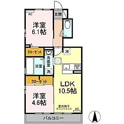 グランソレイユA 2LDKの間取図画像