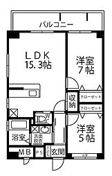 アルバクレスタ城崎 2階2LDKの間取り