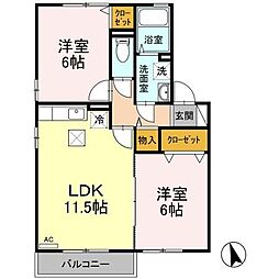 ラルフェ青木島 102 1階2LDKの間取り