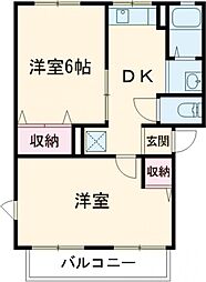 シティハイムペブルB 2DKの間取図画像