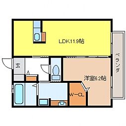 コーラル 1階1LDKの間取り