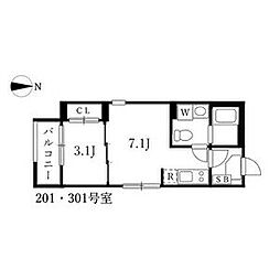 エトワール大曽根 2階1DKの間取り
