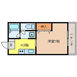 コーポルピナスB 2階1Kの間取り