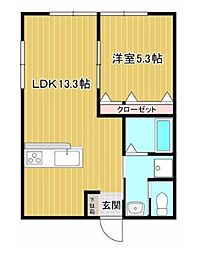 岡本アパート 2階1LDKの間取り