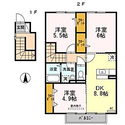 メゾン プレド パルク　IIA棟 2階3DKの間取り