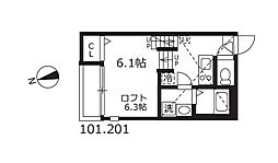 ハーモニーテラス生駒町II 1階1LDKの間取り