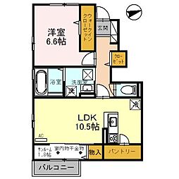 にゅうまごびれっじIII　A棟 1階1LDKの間取り