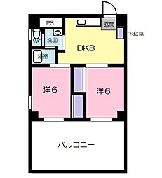 三原ルネッサンス 2DKの間取図画像