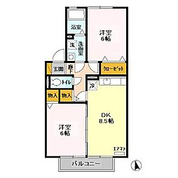 JR鹿島線 潮来駅 徒歩30分の賃貸アパート 2階2DKの間取り