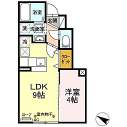 グランモア三好　Ａ 1階1LDKの間取り