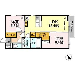 ディーシャンブル大黒田 2LDKの間取図画像