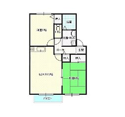 ロワジールIII番館 2階2LDKの間取り