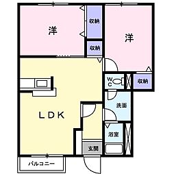 サンライズナカガワD 2LDKの間取図画像