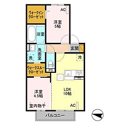プレシャス渋川 1階2LDKの間取り