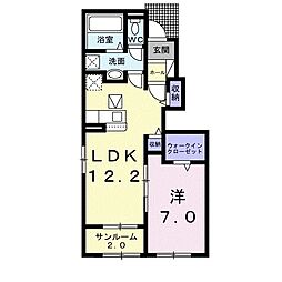フルール東野 1階1LDKの間取り