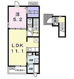 レジデンス祝吉1 1LDKの間取図画像