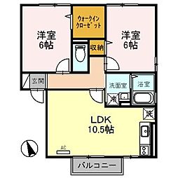 ビュー・カナル　Ｂ 2階2LDKの間取り