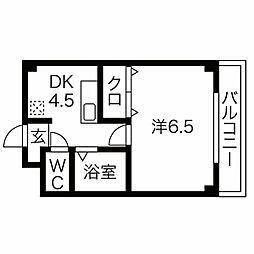 アメニティハイツ中砂 1DKの間取図画像