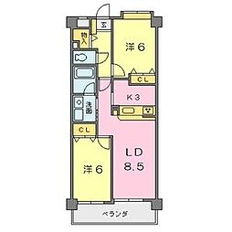 フローラ小坂 3階2LDKの間取り