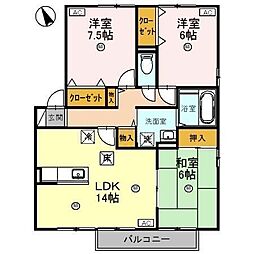 ハイツＲ 1階3LDKの間取り