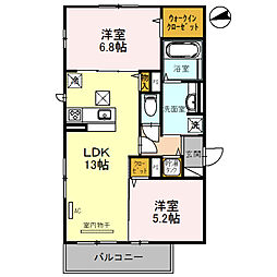 アラモード寺田 1階2LDKの間取り
