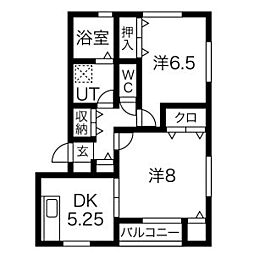 水沢ステーションアベニューF棟 2DKの間取図画像