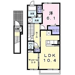 かっぱ壱番館 1LDKの間取図画像
