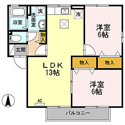 ソレイユハイムA 2LDKの間取図画像