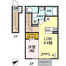 JR東北本線 郡山駅 バス23分 阿久戸下車 徒歩4分の賃貸アパート 2階1LDKの間取り