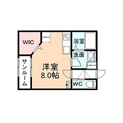 グランシエル 2階ワンルームの間取り