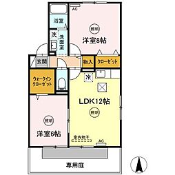 グランシャリオ堀川　C棟 1階2LDKの間取り