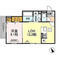 フェリーチェ舟入 1階1LDKの間取り