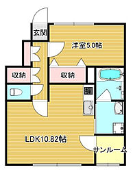 ルミエールＦ棟 1階1LDKの間取り