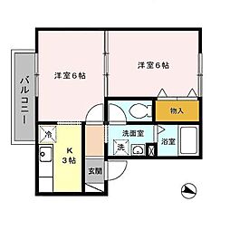 ハイカムール鷹清水　Ｂ 1階2Kの間取り