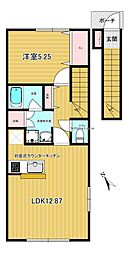 ブルジェオンB 2階1LDKの間取り