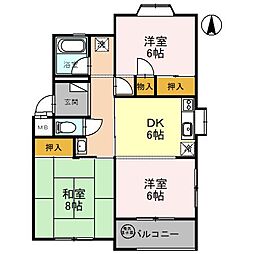 ボンヌール・オカダ 3階2LDKの間取り