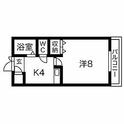 ヒガシハウス北町 1Kの間取図画像