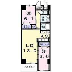 グランドリーフ 2LDKの間取図画像