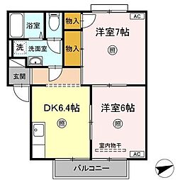 セジュールサバス　A棟 2階2DKの間取り
