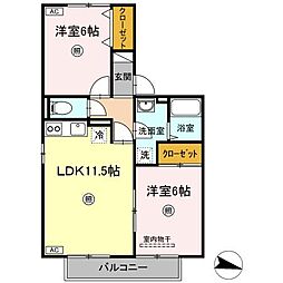 セジュールアイリス 2階2LDKの間取り