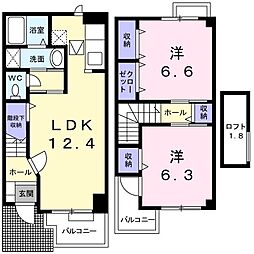 ラッフィナートＢ 1階2LDKの間取り