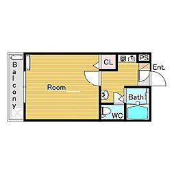 南海高野線 百舌鳥八幡駅 徒歩7分の賃貸マンション 3階1Kの間取り