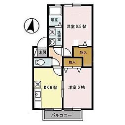 セジュールルイケB 2DKの間取図画像