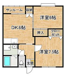カーサK&M 2DKの間取図画像