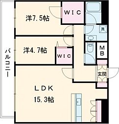 熊本市電A系統 九品寺交差点駅 徒歩8分の賃貸マンション 10階2LDKの間取り