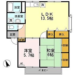 プレジール大前　B棟 2階2LDKの間取り