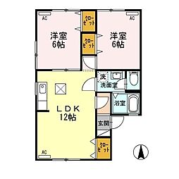 セジュール城北 1階2LDKの間取り