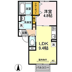 グレイスヴィラ南浜B 1LDKの間取図画像