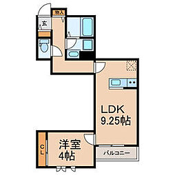 エキューム登戸 1階1LDKの間取り
