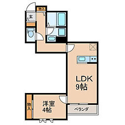 エキューム登戸 2階1LDKの間取り